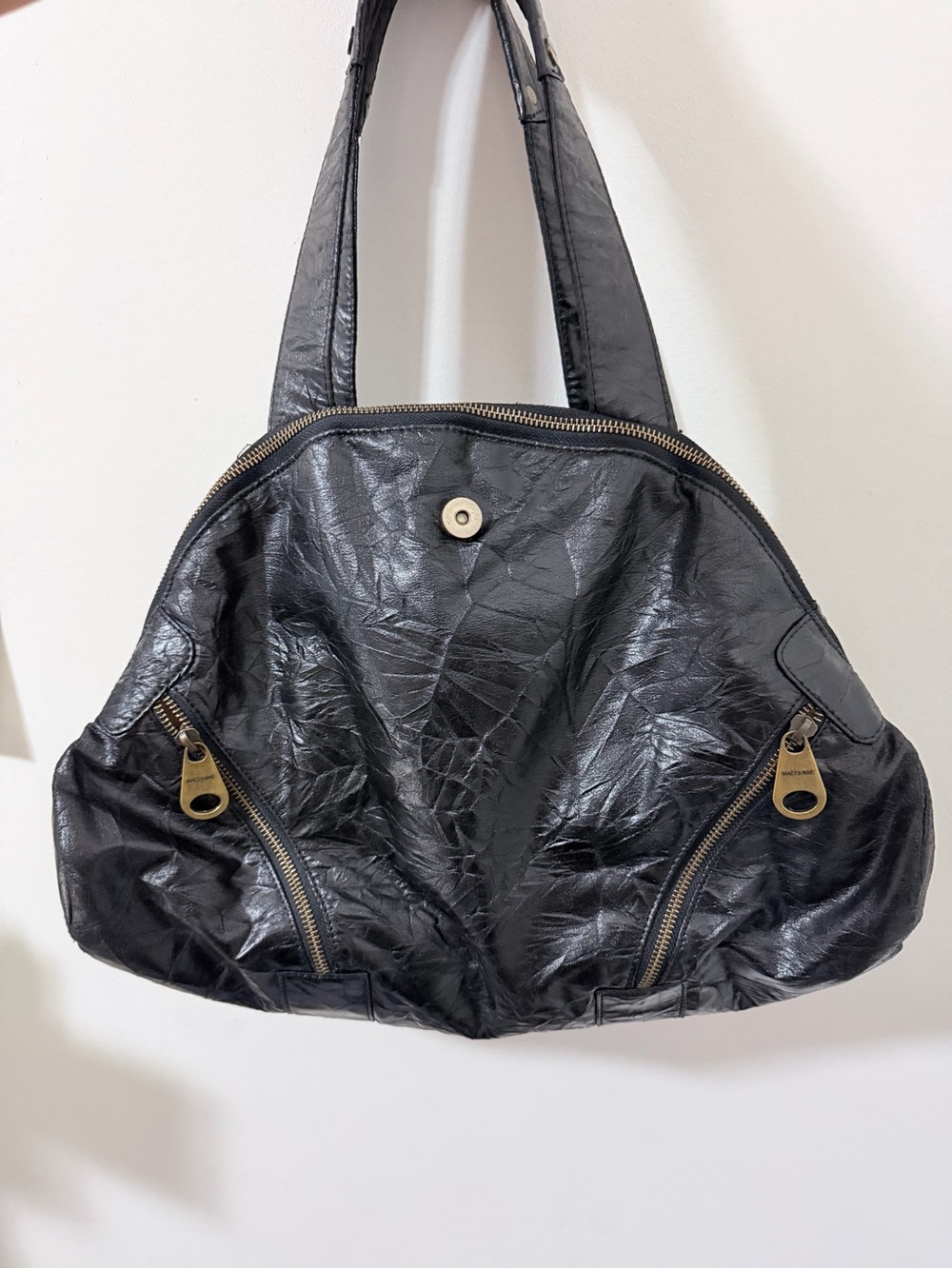 Matt & Nat Black Crinkled Vegan Leather Shoulder Bag